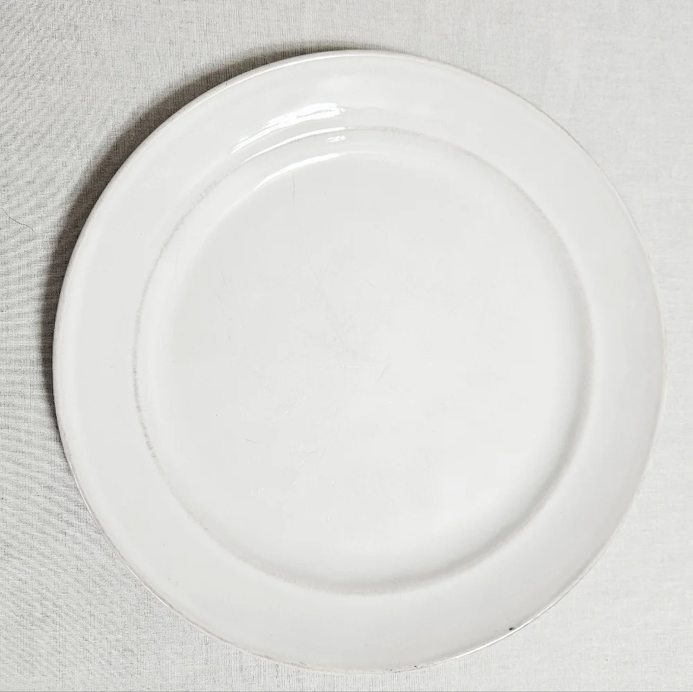 Pottery Barn Cambria Stone (3) Salad Plates Handcrafted Rustic Trim White 9.5